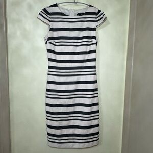 J Crew size 0 Black and Cream striped Sheath Dress Style F2248